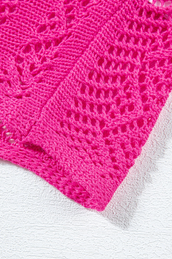 Pink Pointelle Knit Top Women UK | Scalloped Short Sleeve