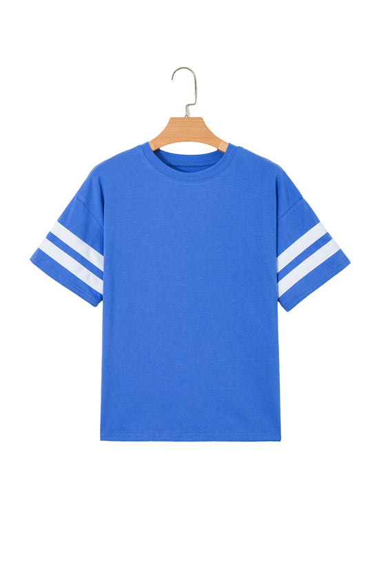 Varsity Stripe Crew Neck Short Sleeve Cotton T-Shirt