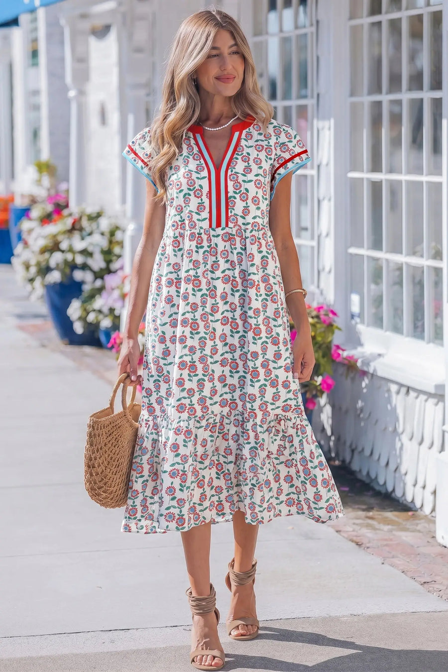 Sky Blue Sunflower Print Flutter Sleeve Maxi Dress Women UK