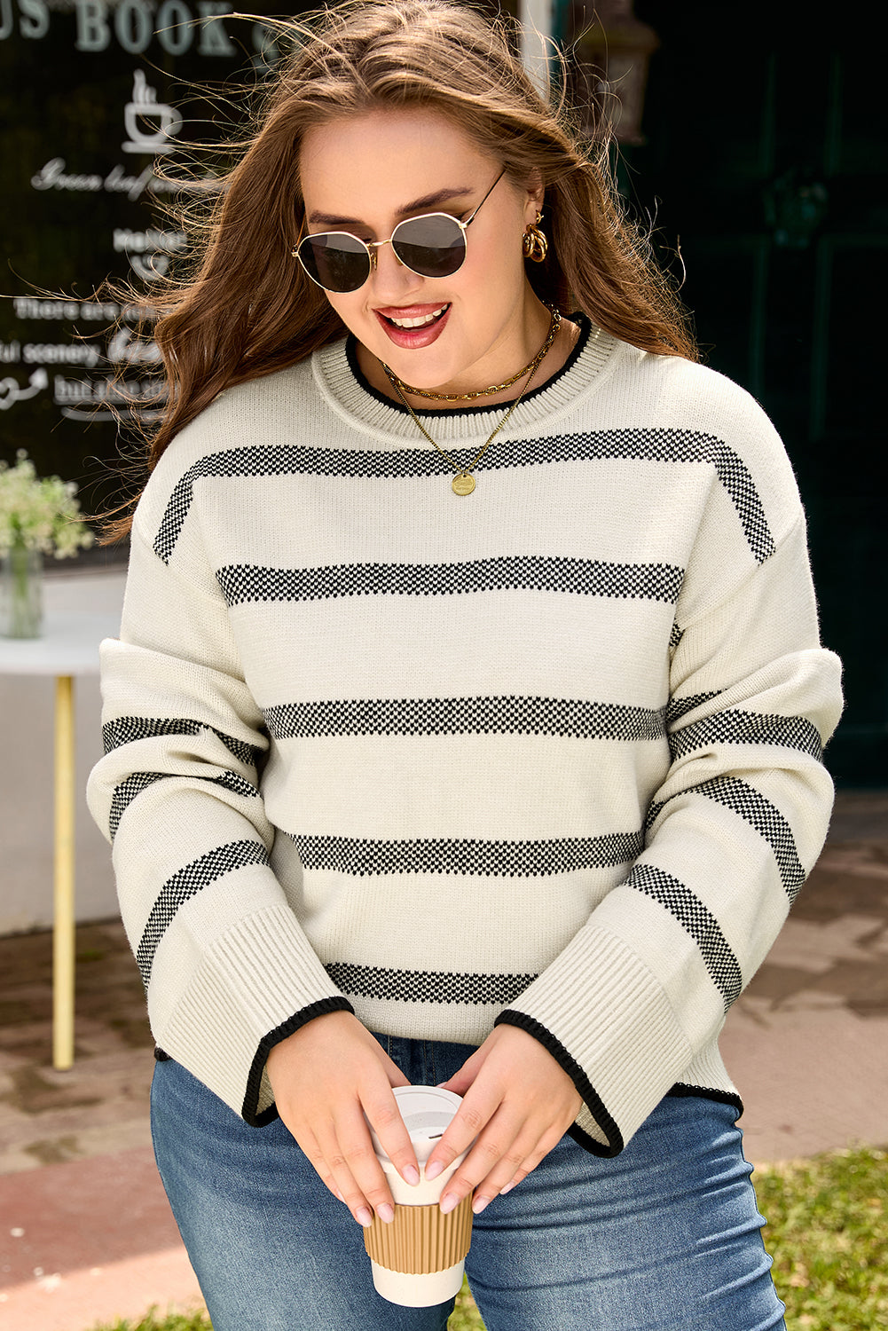 Apricot Striped Bell Sleeve Jumper