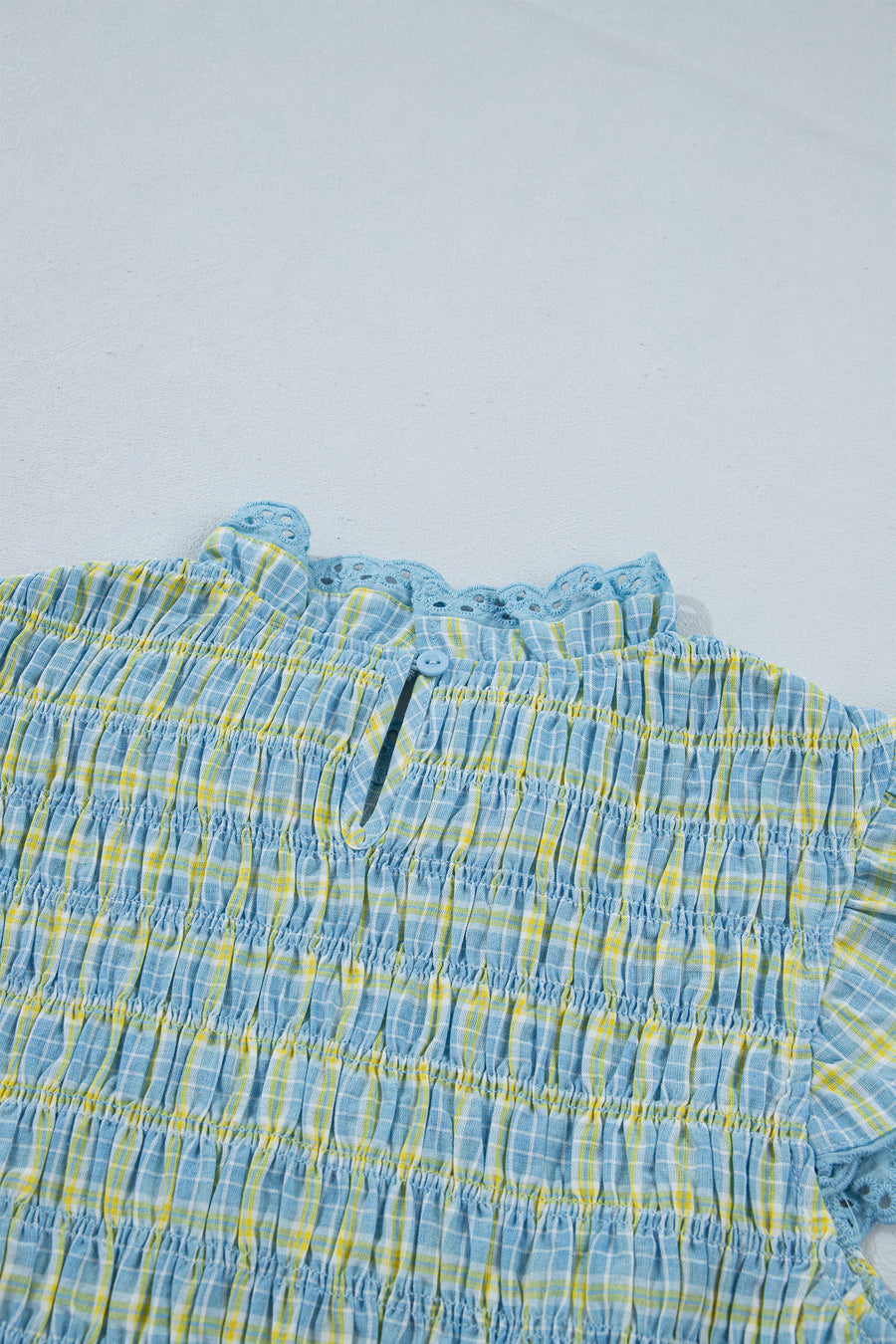 Multicolour Gingham Smoked Lace Trim Tank Top