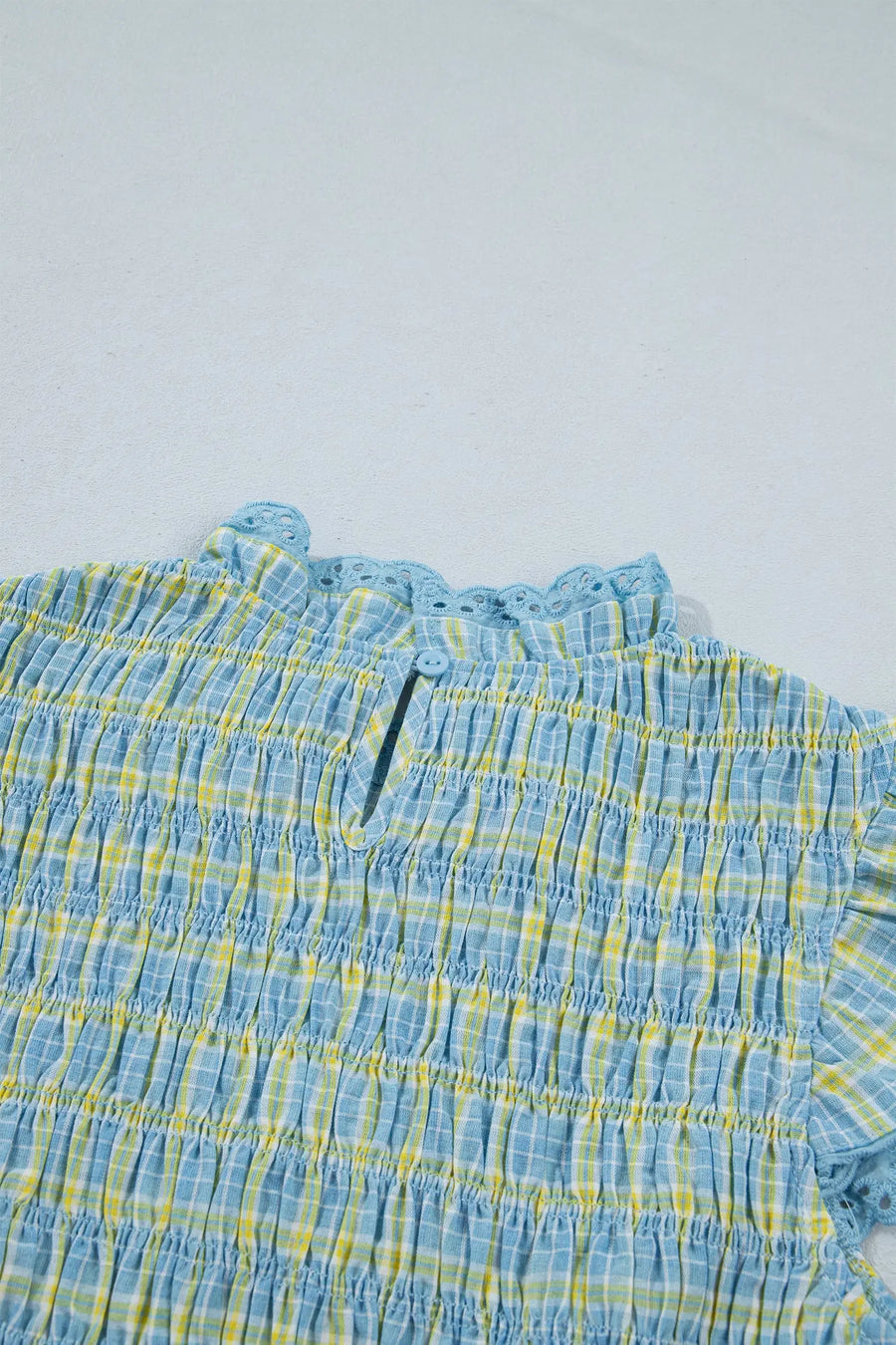 Multicolour Gingham Smoked Lace Trim Tank Top — full length view on model | Fashionfitz UK
