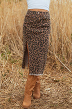 Leopard Denim Midi Skirt - Summer Fashion by FashionFitz styled with white crop top and boots, perfect for western summer vibes.