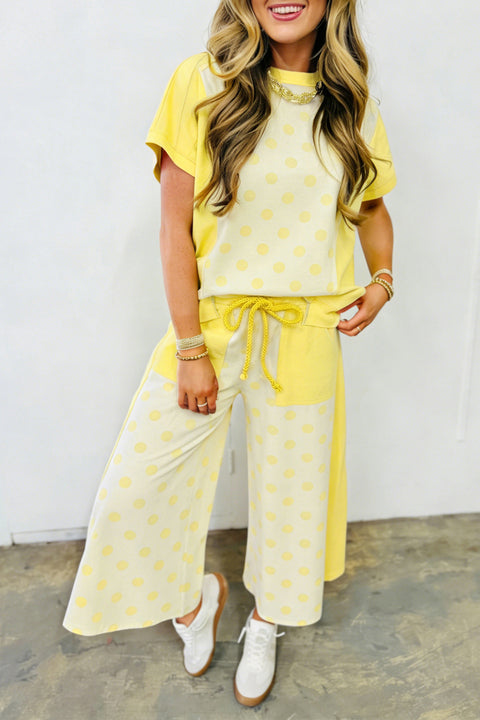 Colour Block Polka Dot Wide Leg Pant Set Women UK