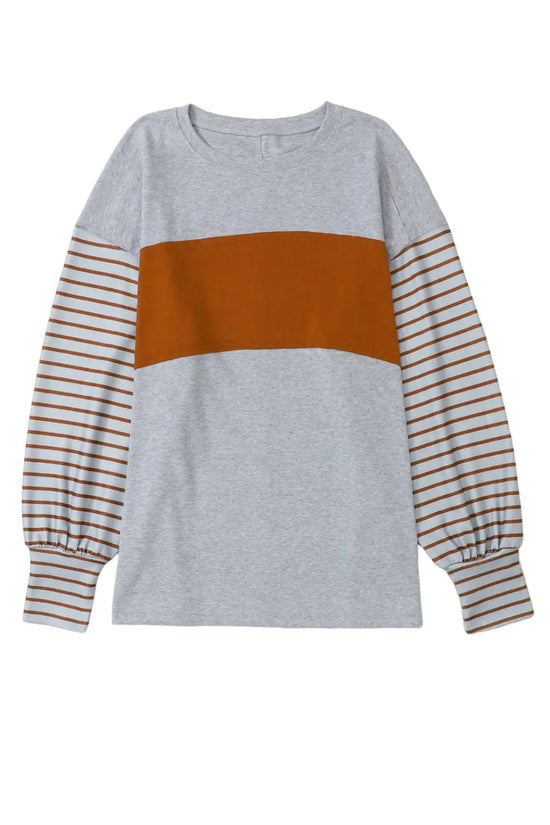 Green colorblock bishop sleeve top - striped casual chic