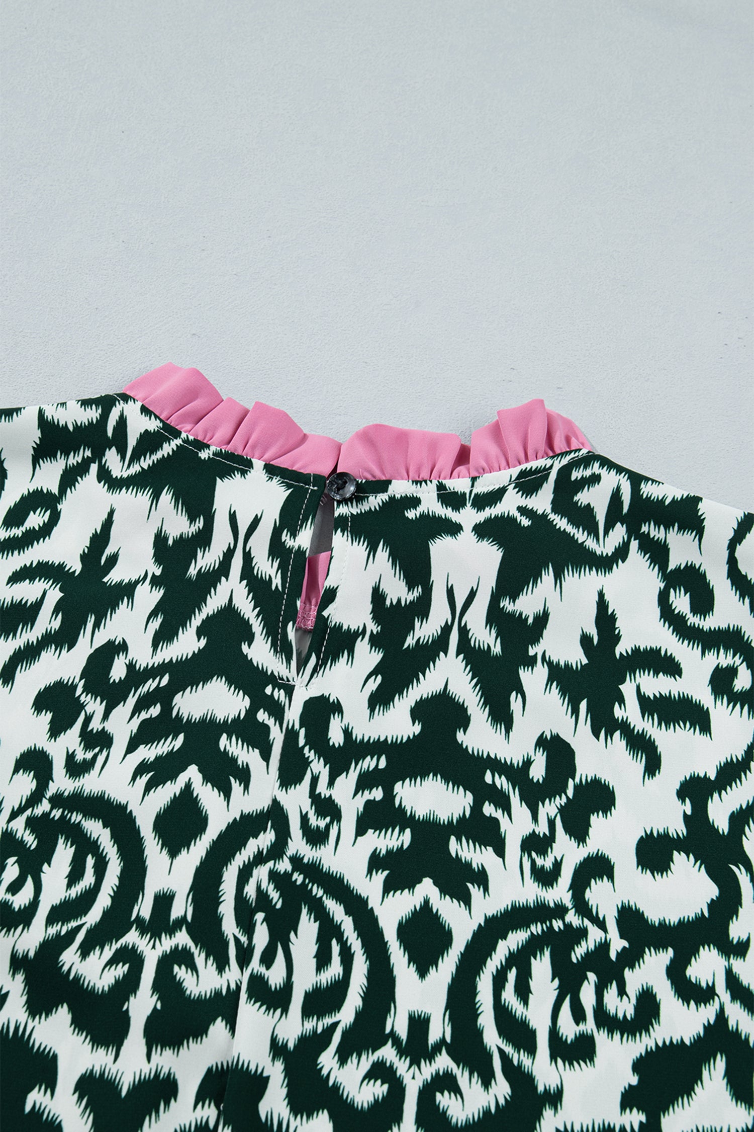 Damask Print Ruffled Colourblock Puff Sleeve Blouse Round Neck Shift