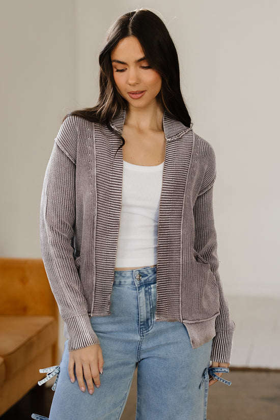 Stonewash Patchwork Knit Open Cardigan