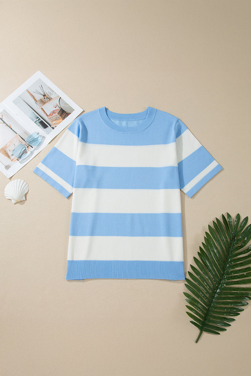 Sky blue stripe colorblock sweater - back view