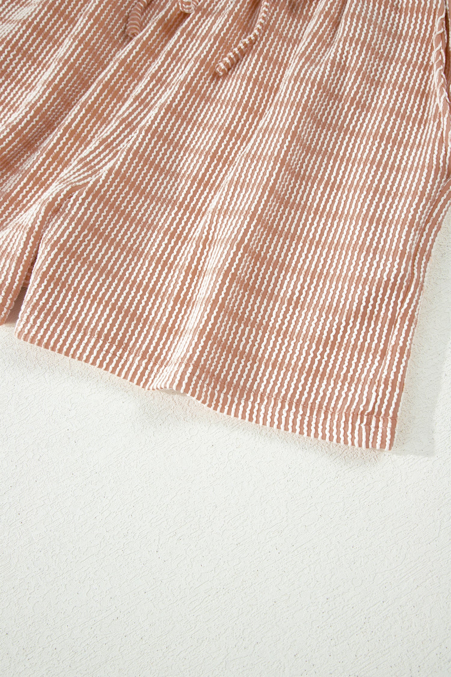 Stripe Raised Rib Loose Tee & Drawstring Elastic Waist Shorts Set