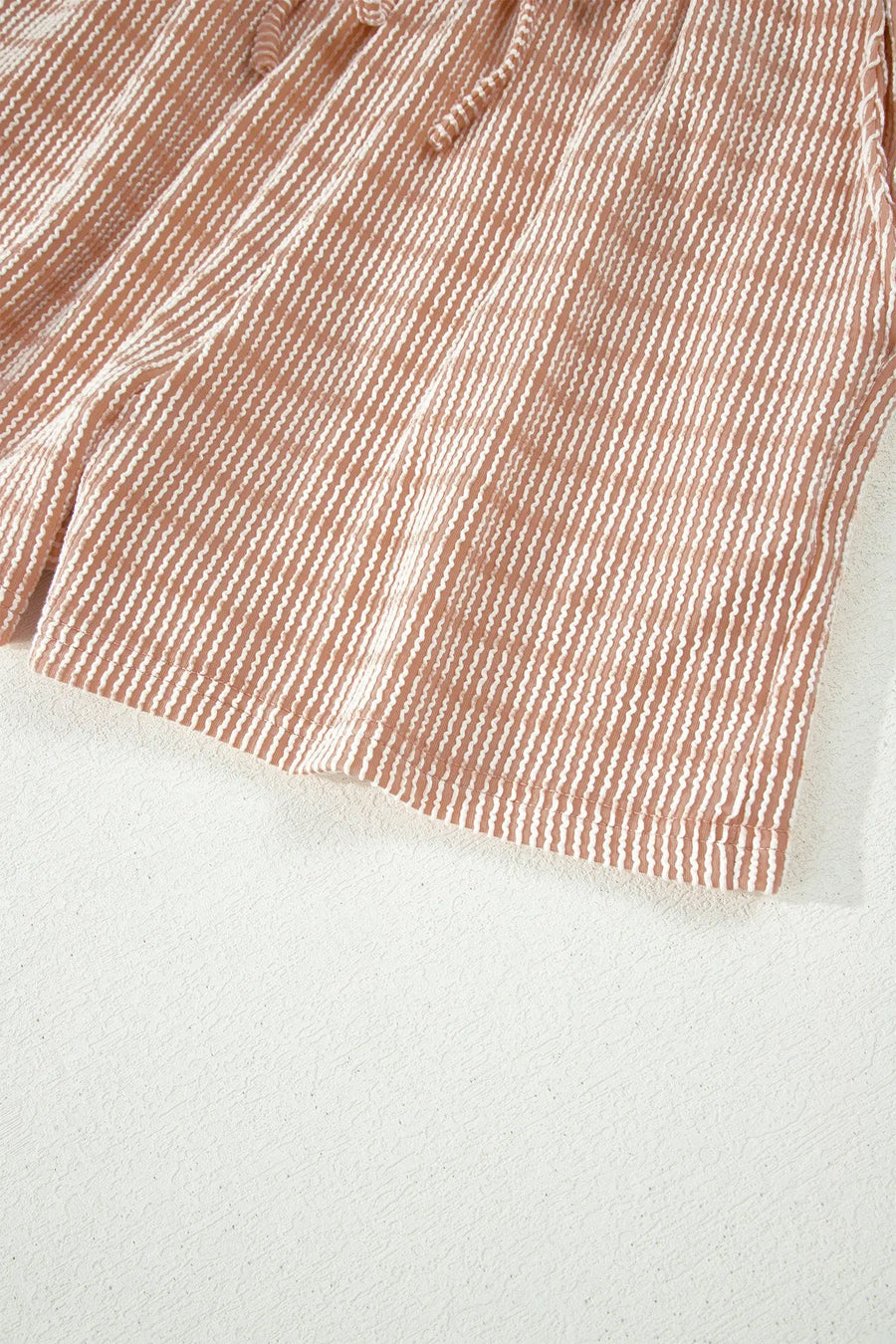 Stripe Raised Rib Loose Tee & Drawstring Elastic Waist Shorts Set
