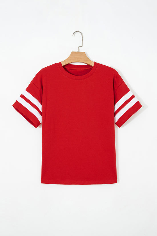 Varsity Stripe Crew Neck Short Sleeve Cotton T-Shirt