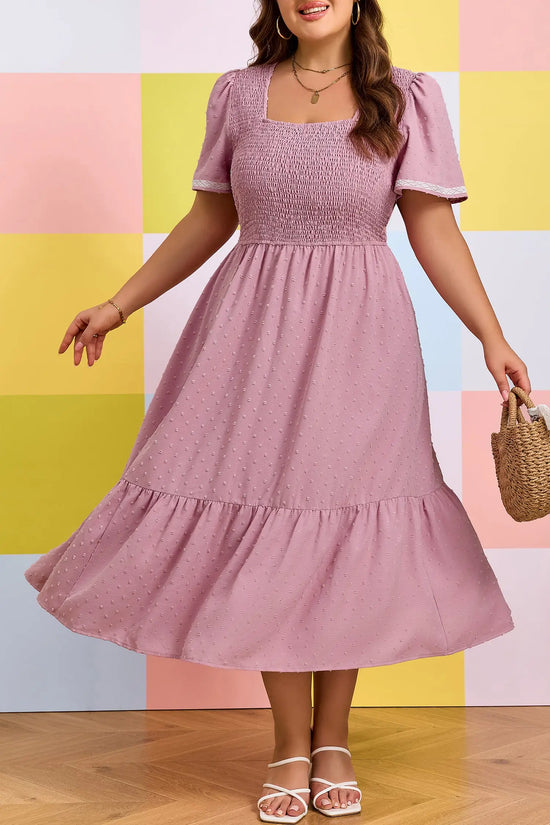 Curve swiss dot smocked midi dress dresses