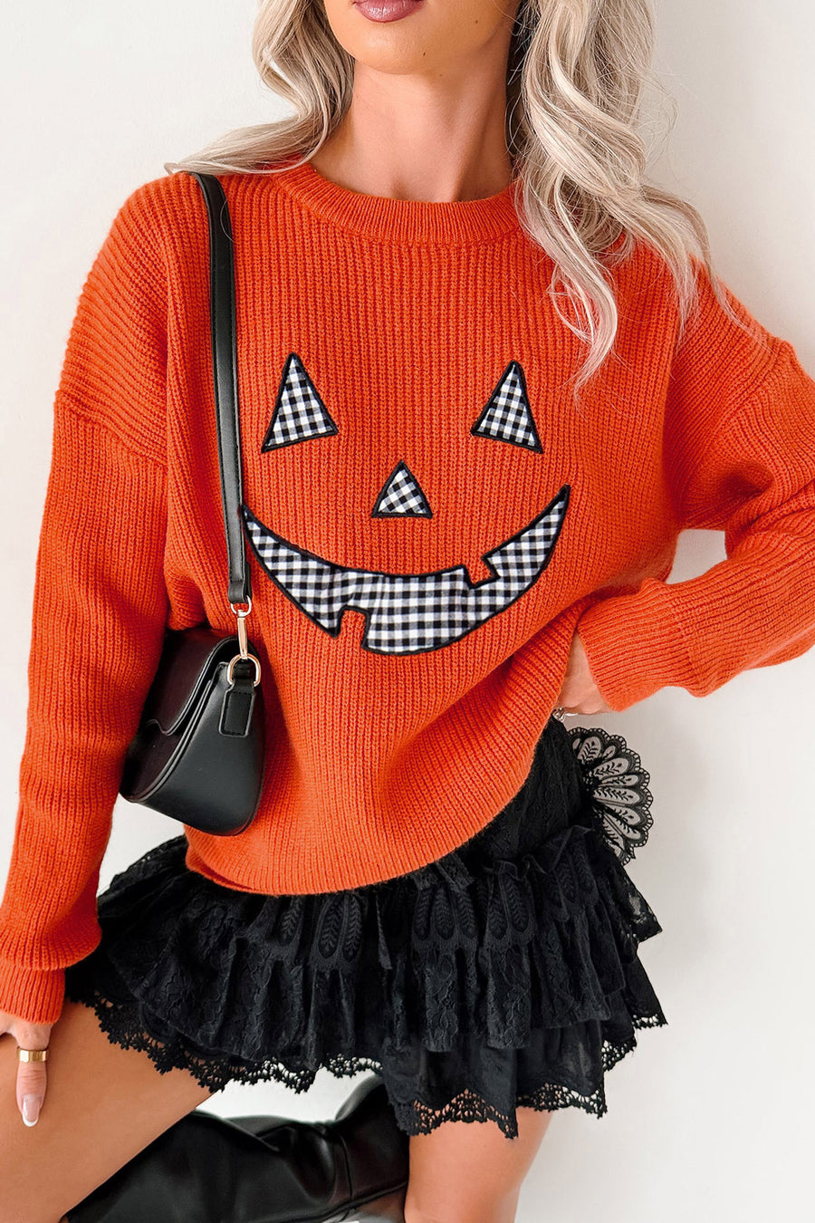 Halloween Drop Shoulder Round Neck Sweater