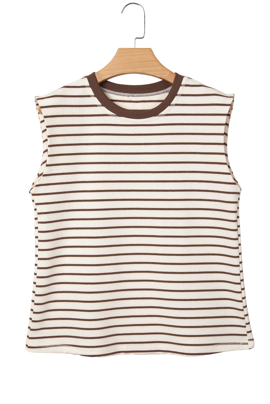 Red Stripe Ribbed Round Neck Trim Loose Tank Top Women UK