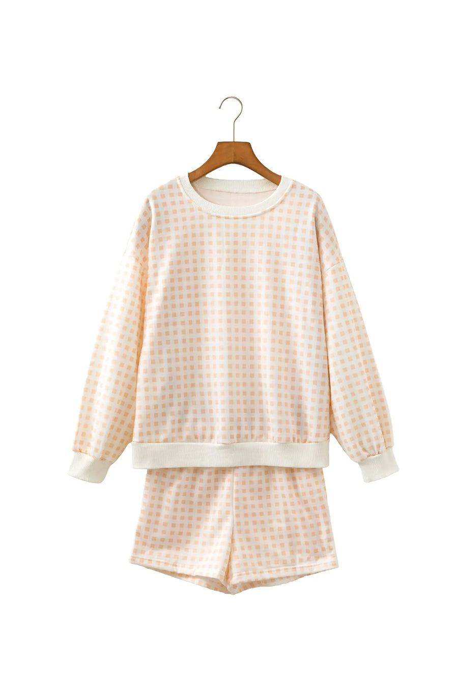 Yellow Plaid Baggy Pullover Drawstring Casual Shorts 2pcs Outfit