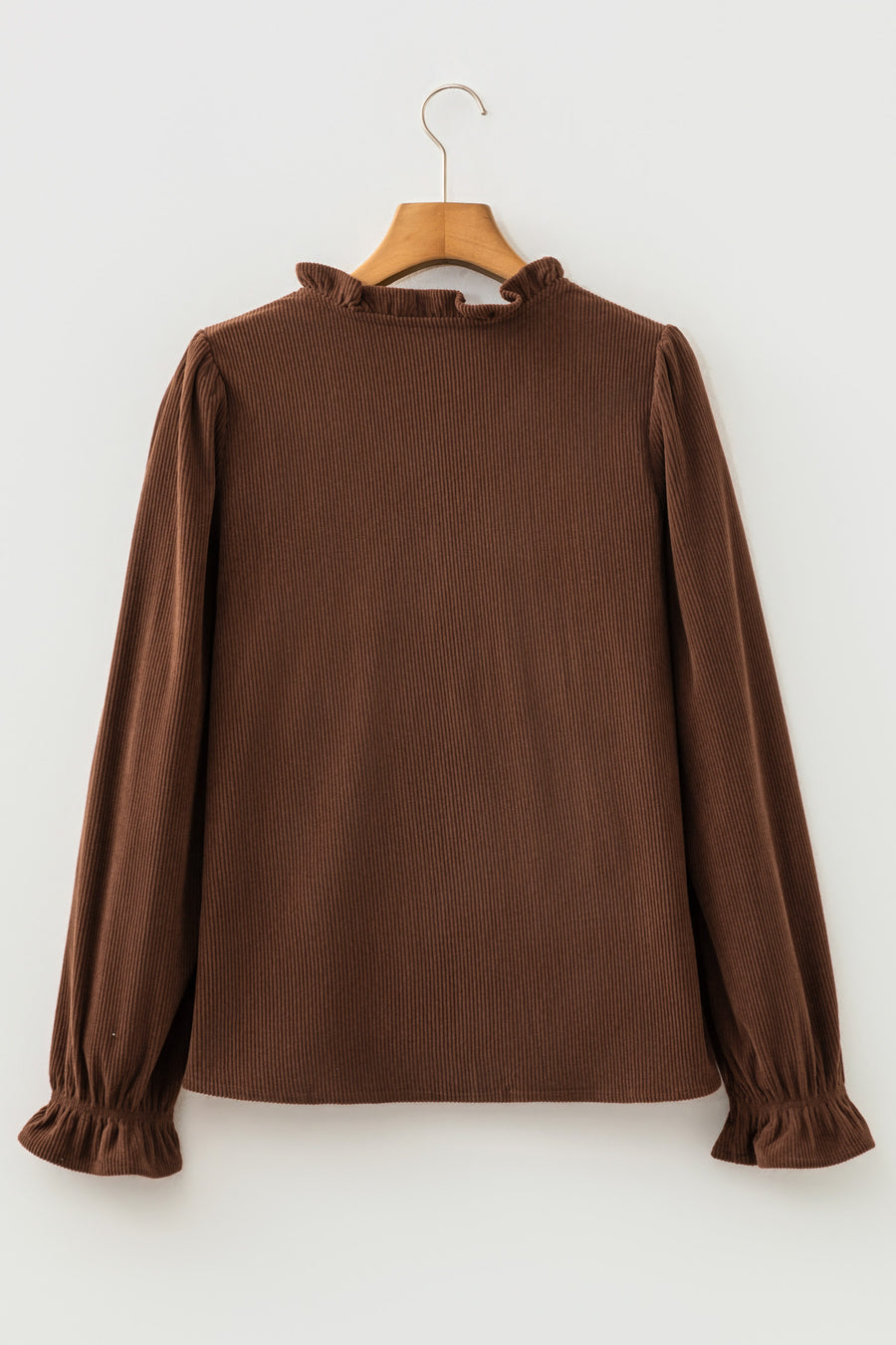 Women's ruffle trim shacket — relaxed fit layering piece
