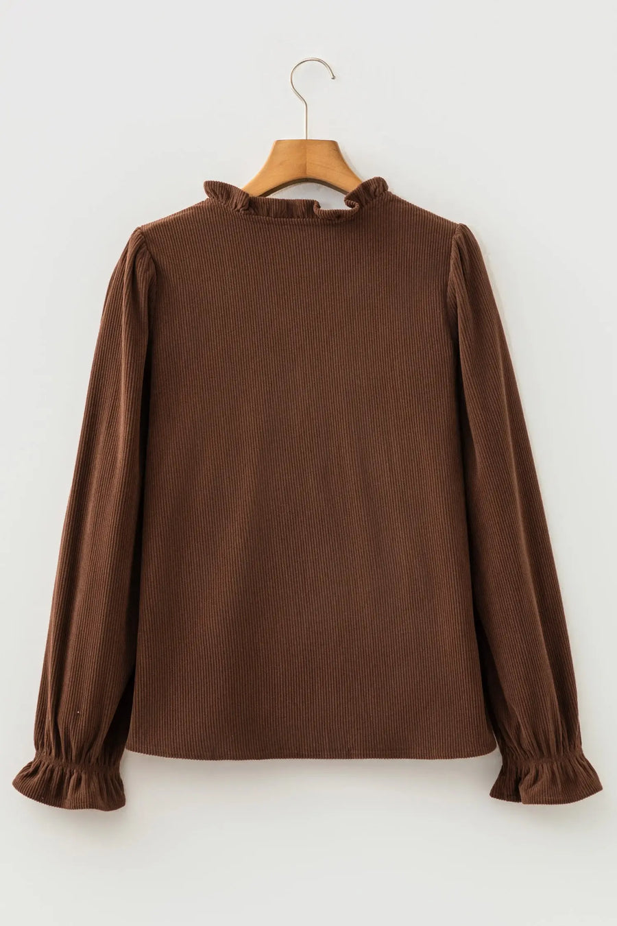 Ruffle Trim V-Neck Corduroy Shacket