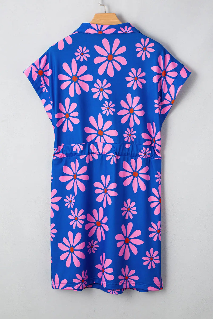 Purple Floral Quarter Zip Drawstring Waist Mini Dress Women UK