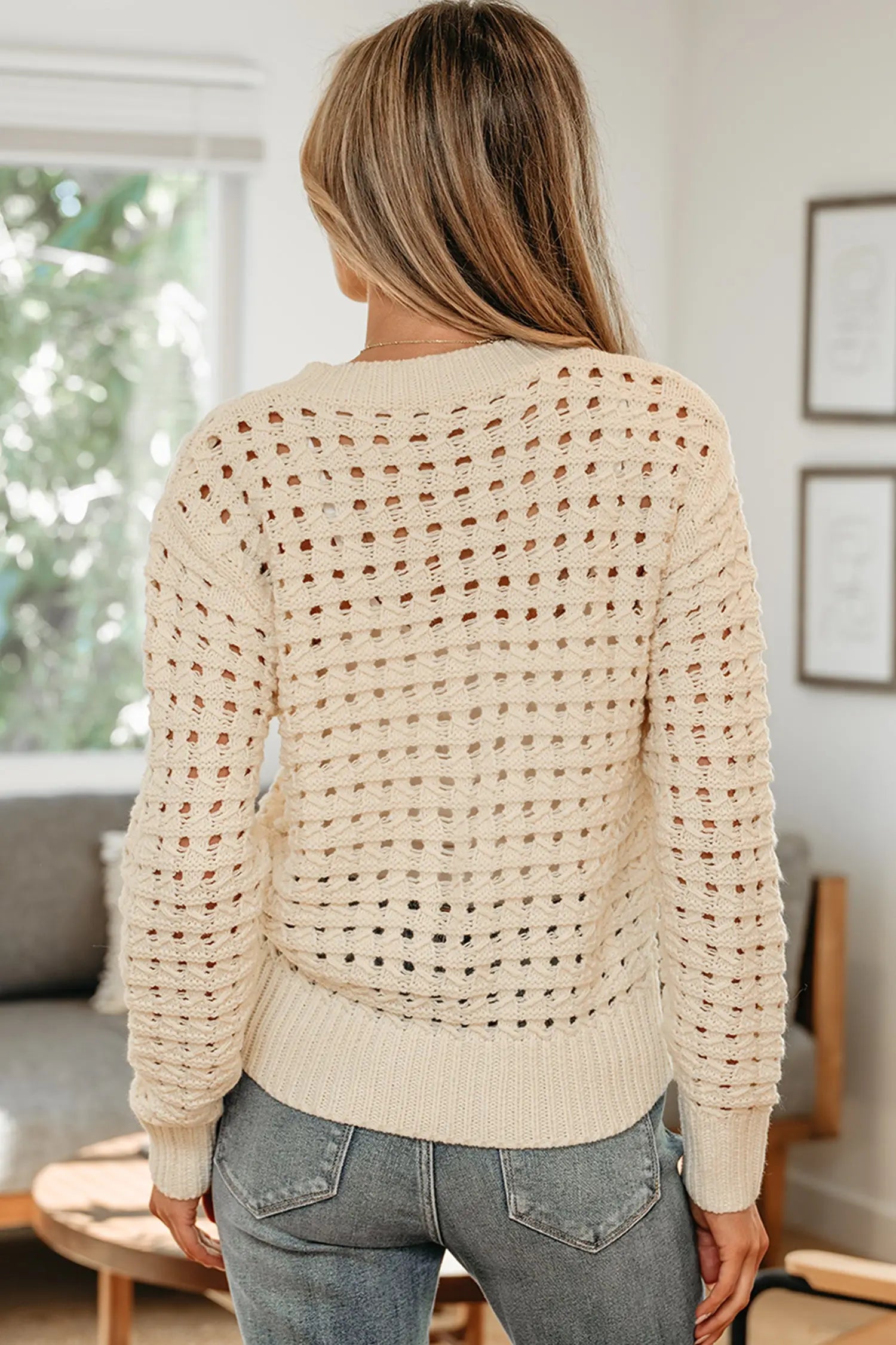 Open-knit texture detail on beige zip-up drop shoulder cardigan | Fashionfitz UK