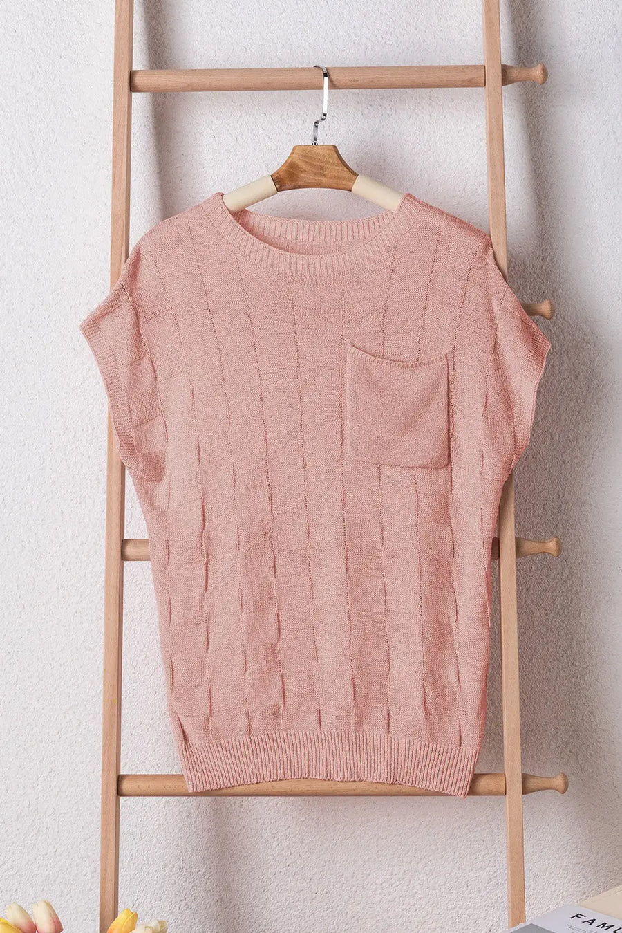 Lattice textured knit sweater – short sleeves sweaters