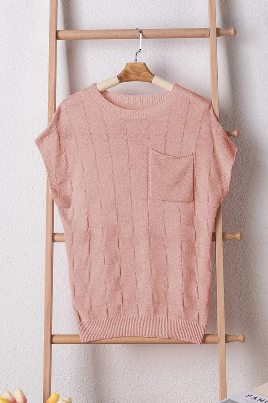 Lattice short sleeve sweater - pink sweaters