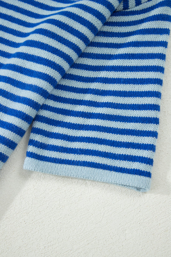 Blue Stripe Half Sleeve Knit Button Cardigan Women UK