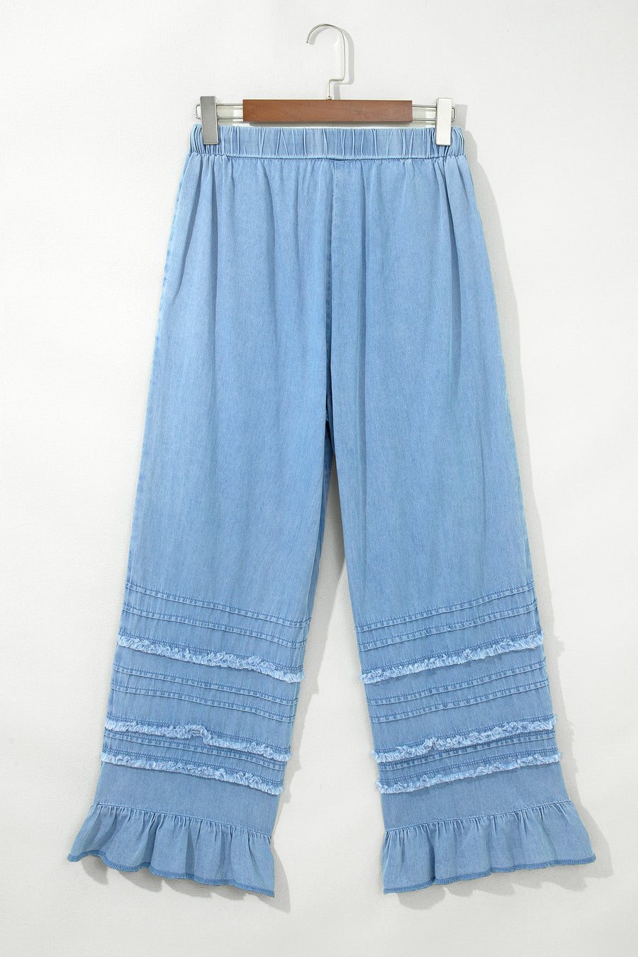 Ruffled Hem Wide Leg Chambray Pants Women UK