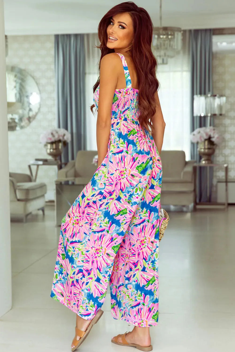 Smocked Wide Leg Jumpsuit - Fashionfitz