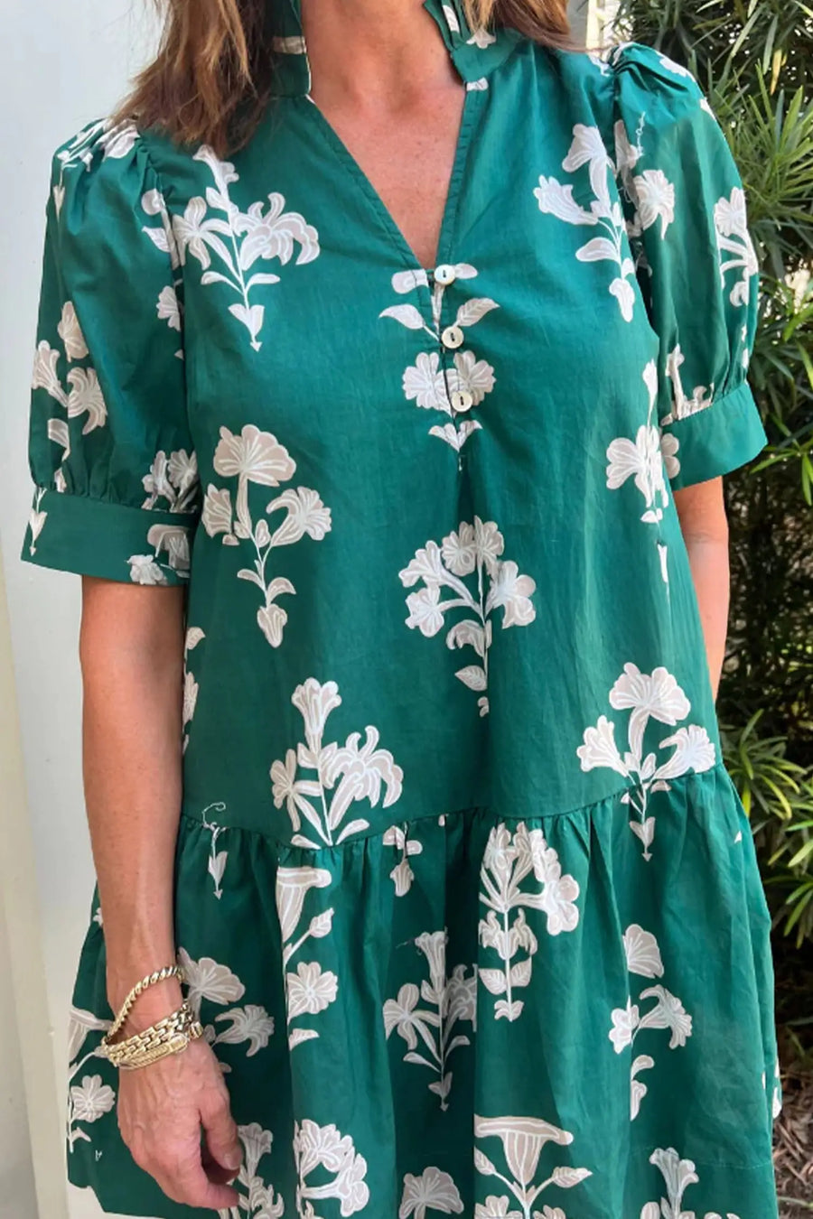 Floral frilled v-neck puff sleeve mini dress dresses