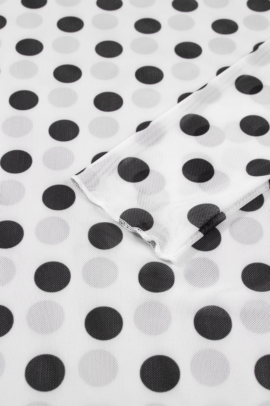 Polka Dot Sheer Long Sleeve Round Neck Top Women UK