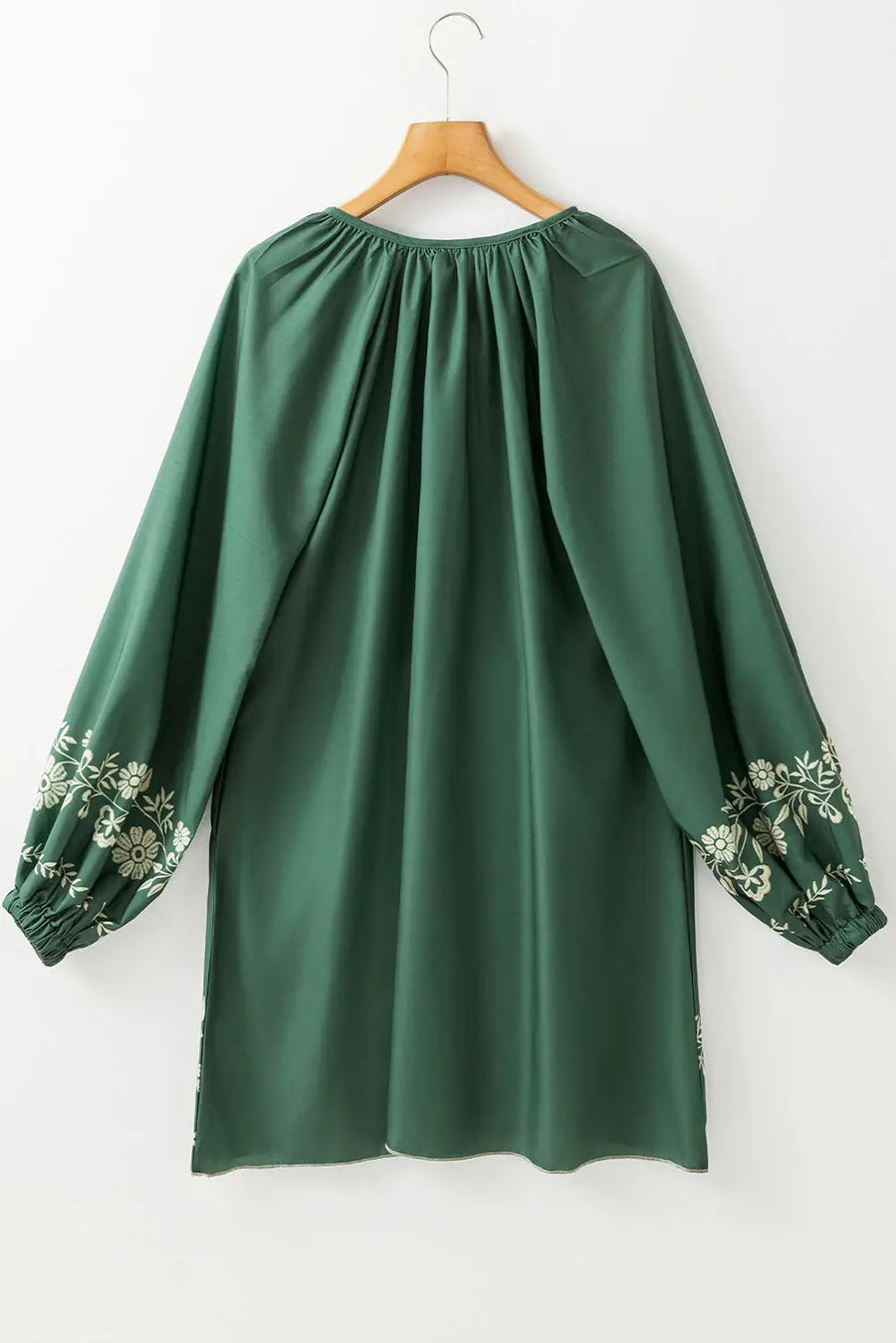 Mist Green Tie Neck Puff Sleeve Boho Floral Shift Dress Women UK