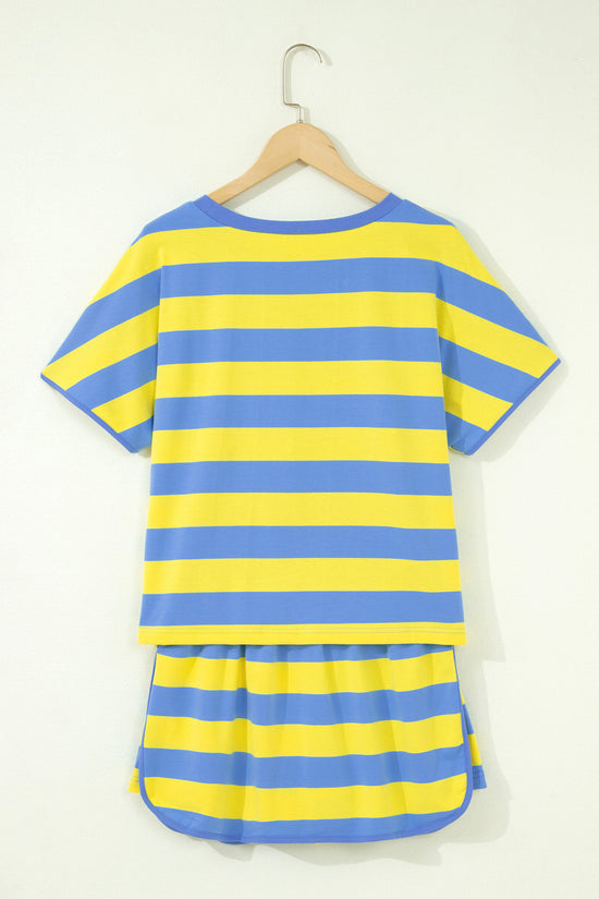 Yellow Stripe Dolman Tee & Drawstring Skort Athletic Set Women UK