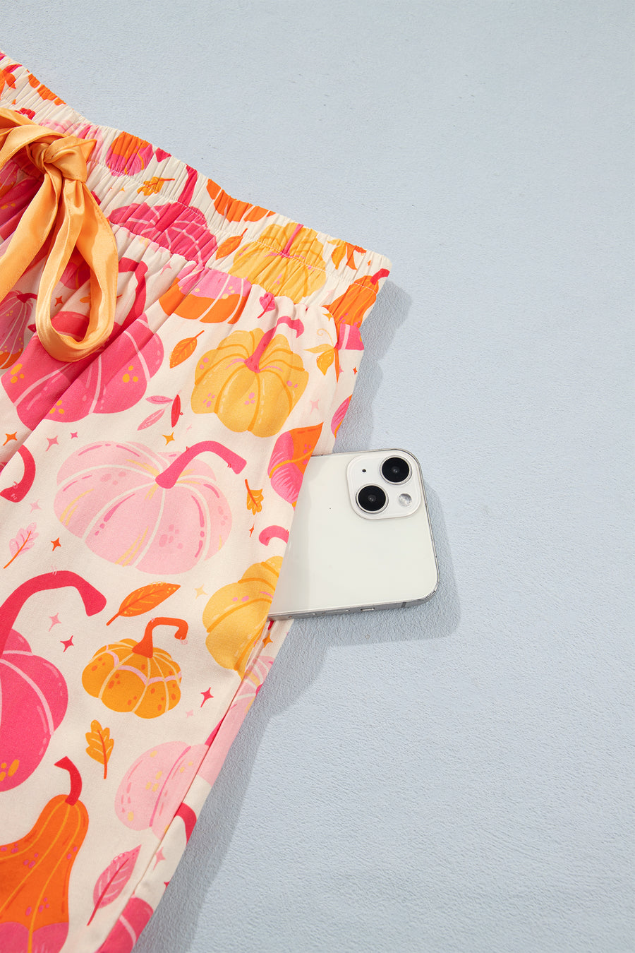 Pumpkin Print Shell Button Short Sleeve Lounge Set Women UK