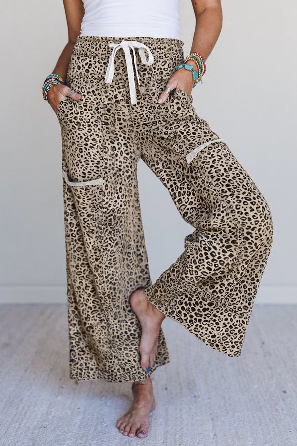 Animal Print Wide Leg Terry Knit Pants Women UK