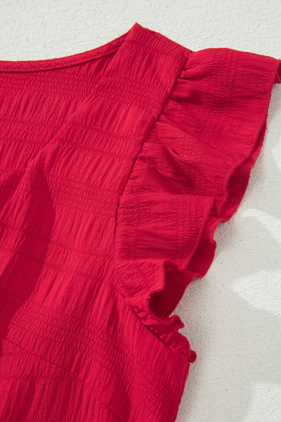 Textured Square Neck Cap Sleeve Top & Shirred High Waist Shorts Set