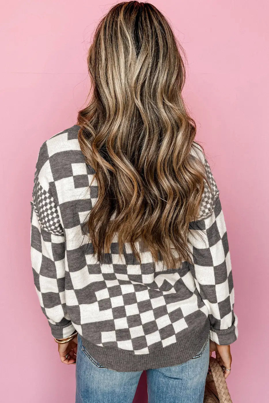 Smoky plaid soft knit jumper sweaters