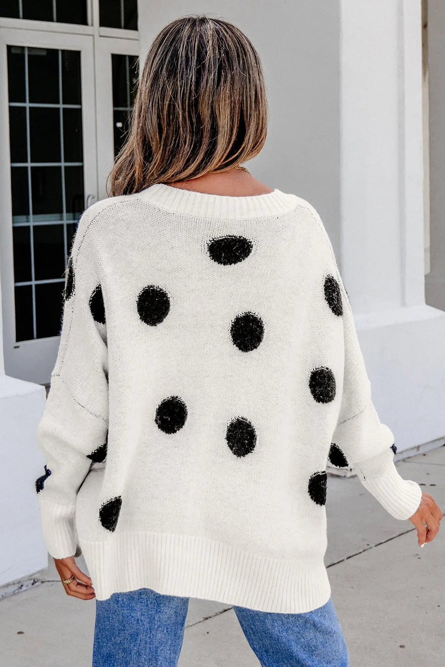 Polka Dot Button Front Oversized V-Neck Cardigan