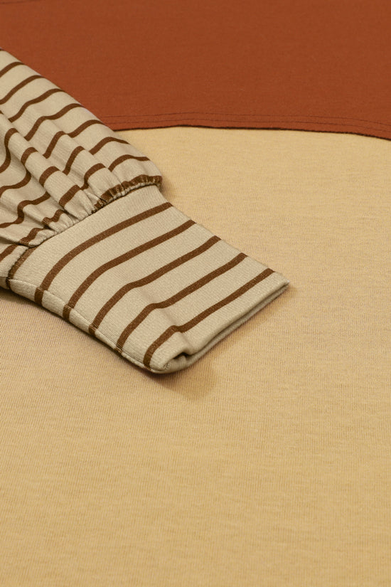 Green Colorblock Bishop Sleeve Top - Striped Casual Chic