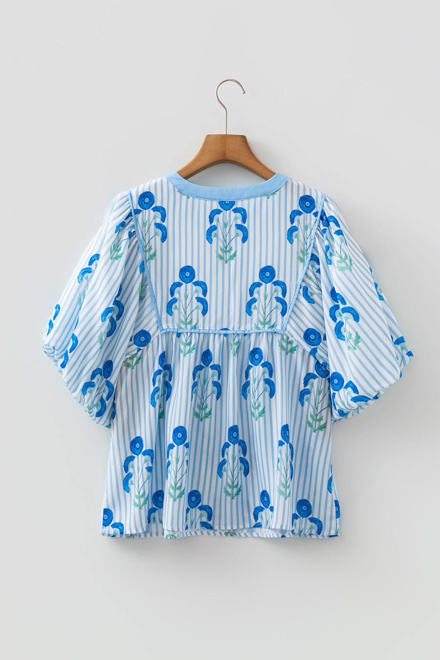 Floral Print Tie Neck Puff Sleeve Blouse Women UK