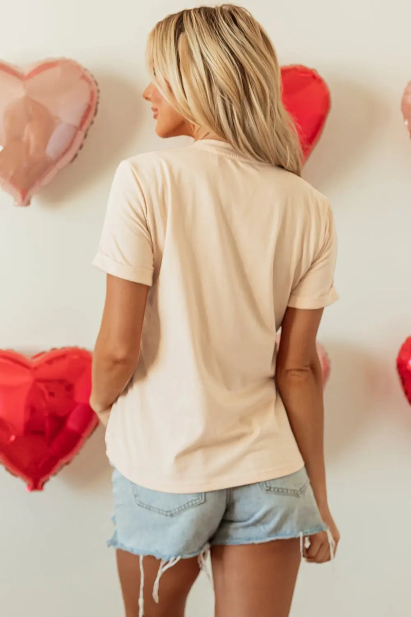 Khaki Western Fashion Valentine Graphic T-Shirt Women UK