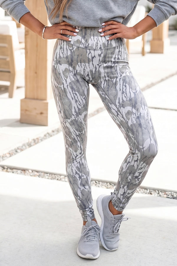 Multicolour camo pattern high waist leggings front view — Fashionfitz UK