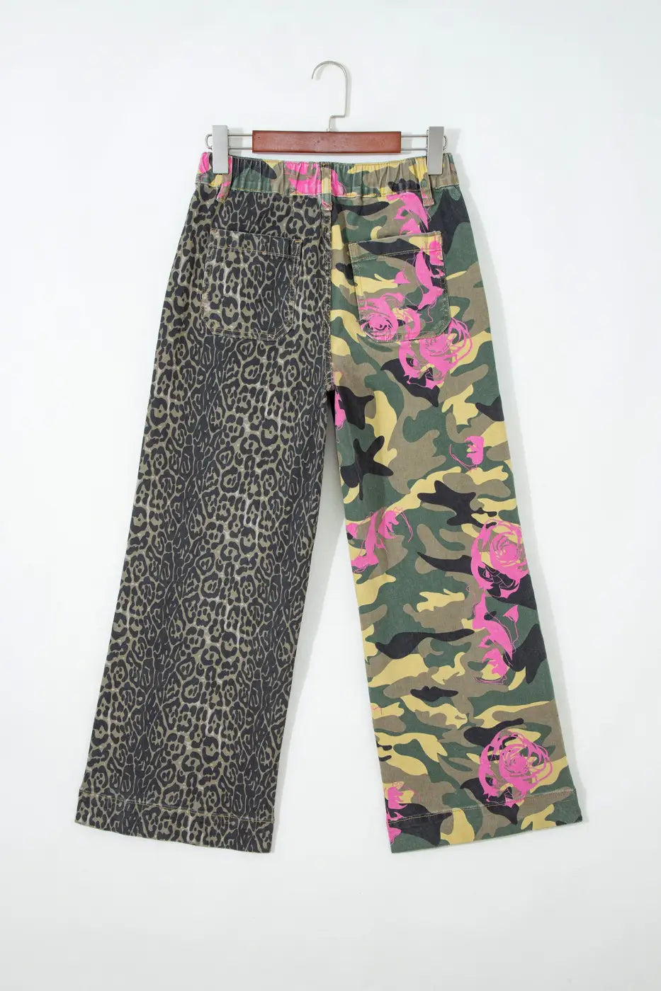 Multicolour abstract leopard patchwork straight jeans