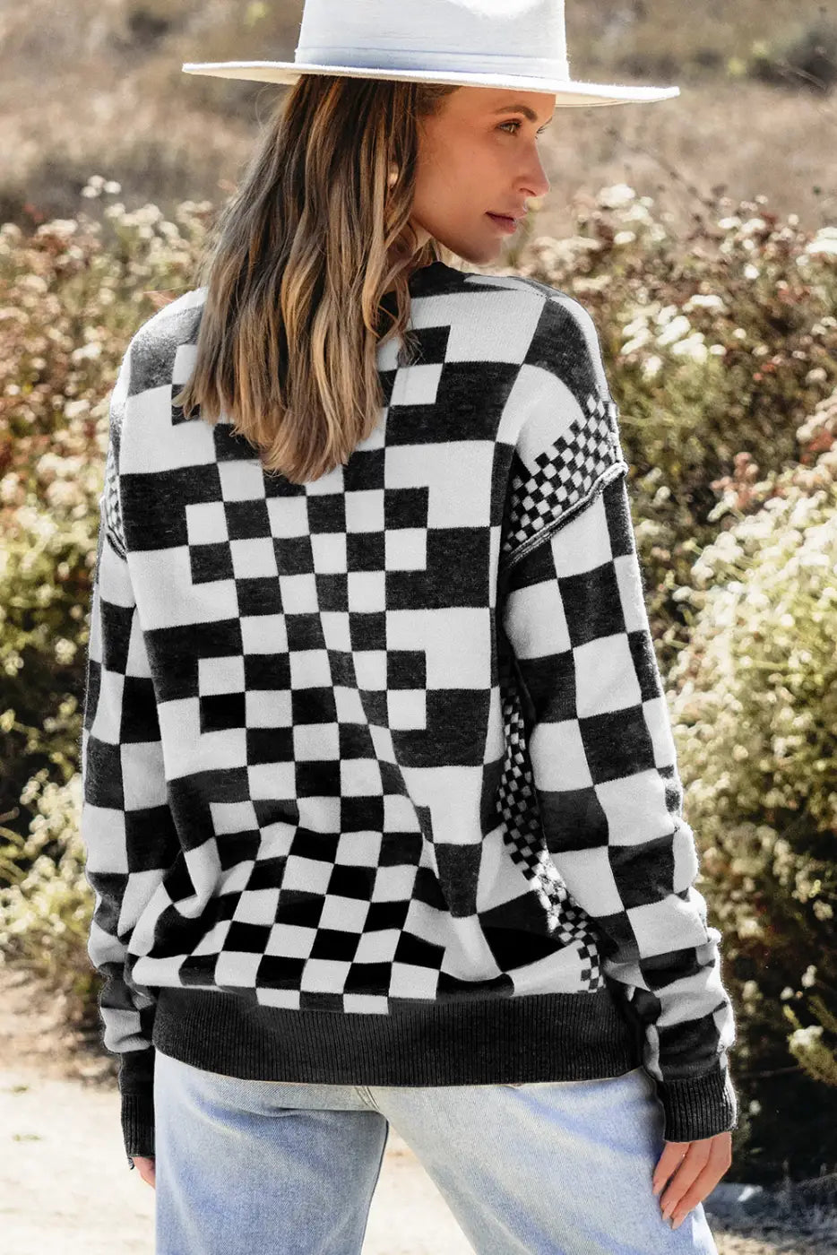 Smoky plaid soft knit jumper sweaters