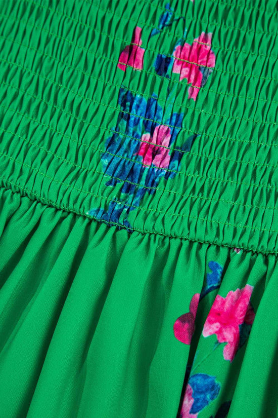 Green Floral Midi Dress - Knotted Straps