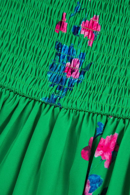 Green Floral Midi Dress - Knotted Straps