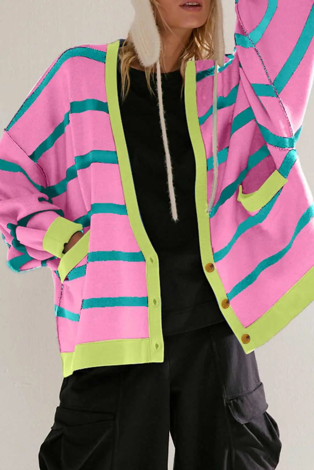 Urban stripe loose cardigan cardigans