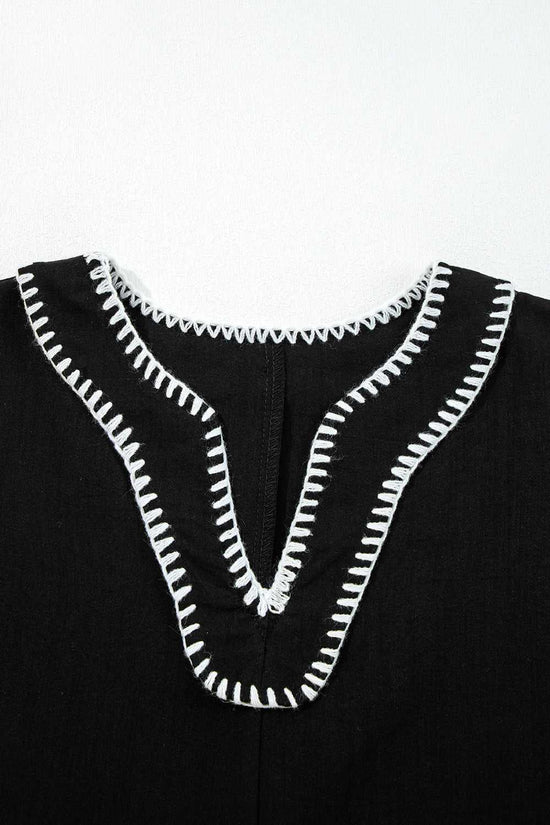 Stitch Detail Tiered V Neck Dress