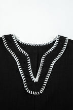 Stitch Detail Tiered V Neck Dress