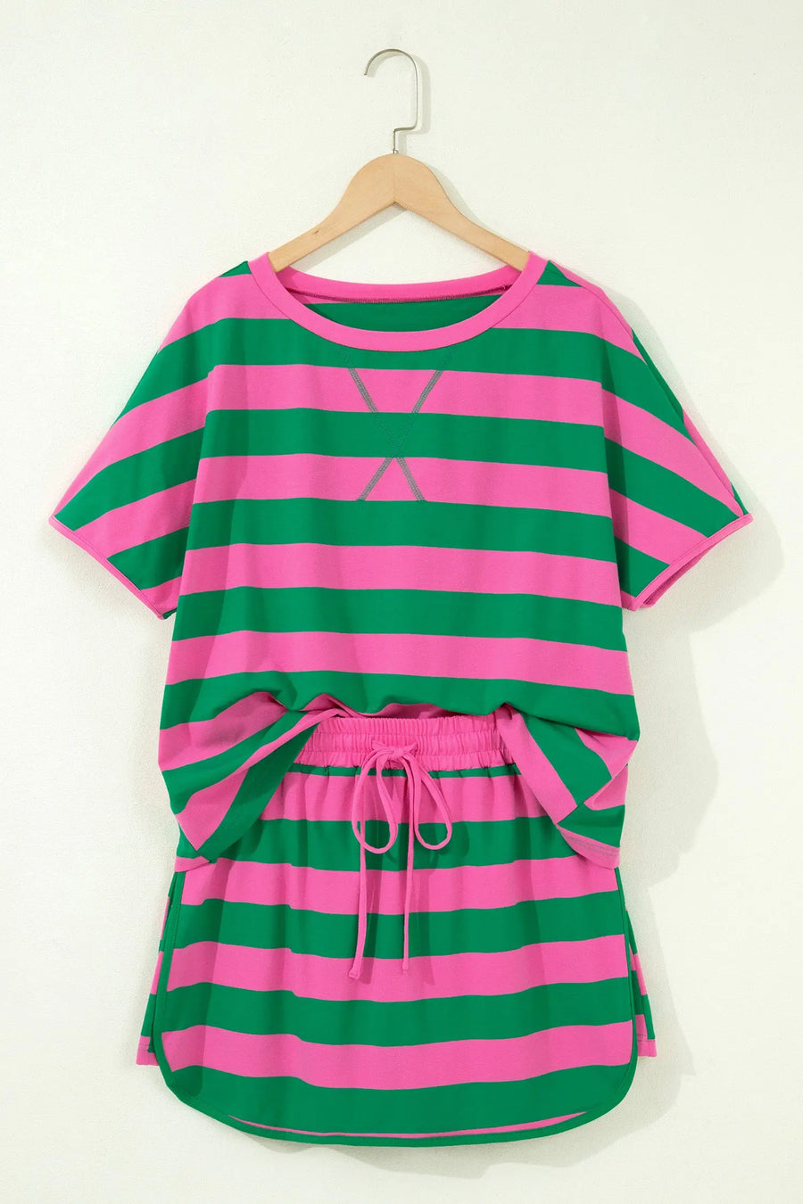 Yellow Stripe Dolman Tee & Drawstring Skort Athletic Set Women UK — detail third option | Fashionfitz UK