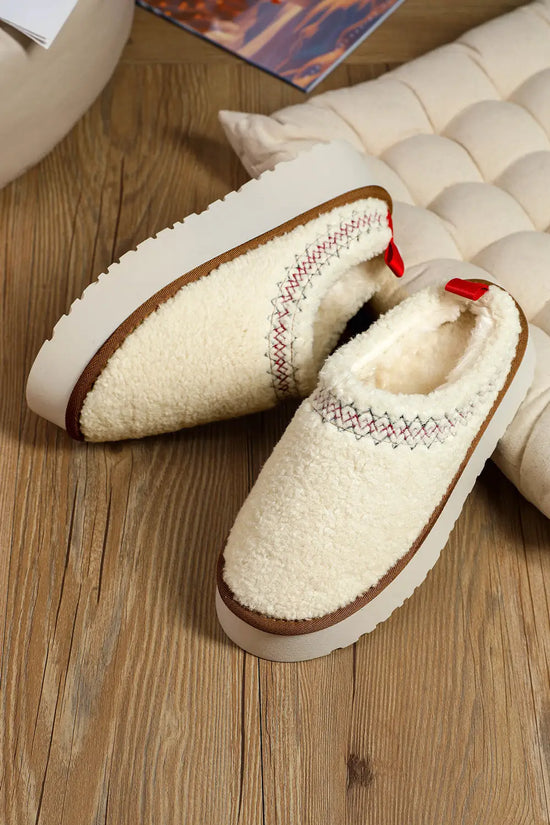 Embroidered sherpa plush winter slippers